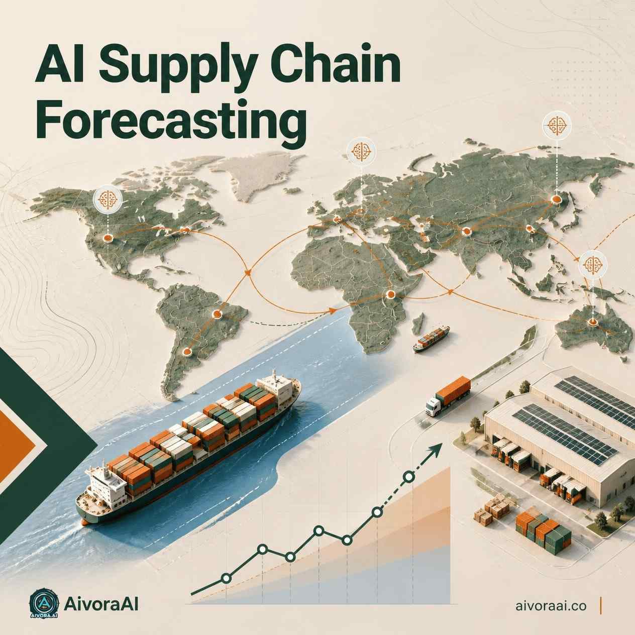 AI-driven supply chain forecasting dashboard showing predictive analytics and inventory levels