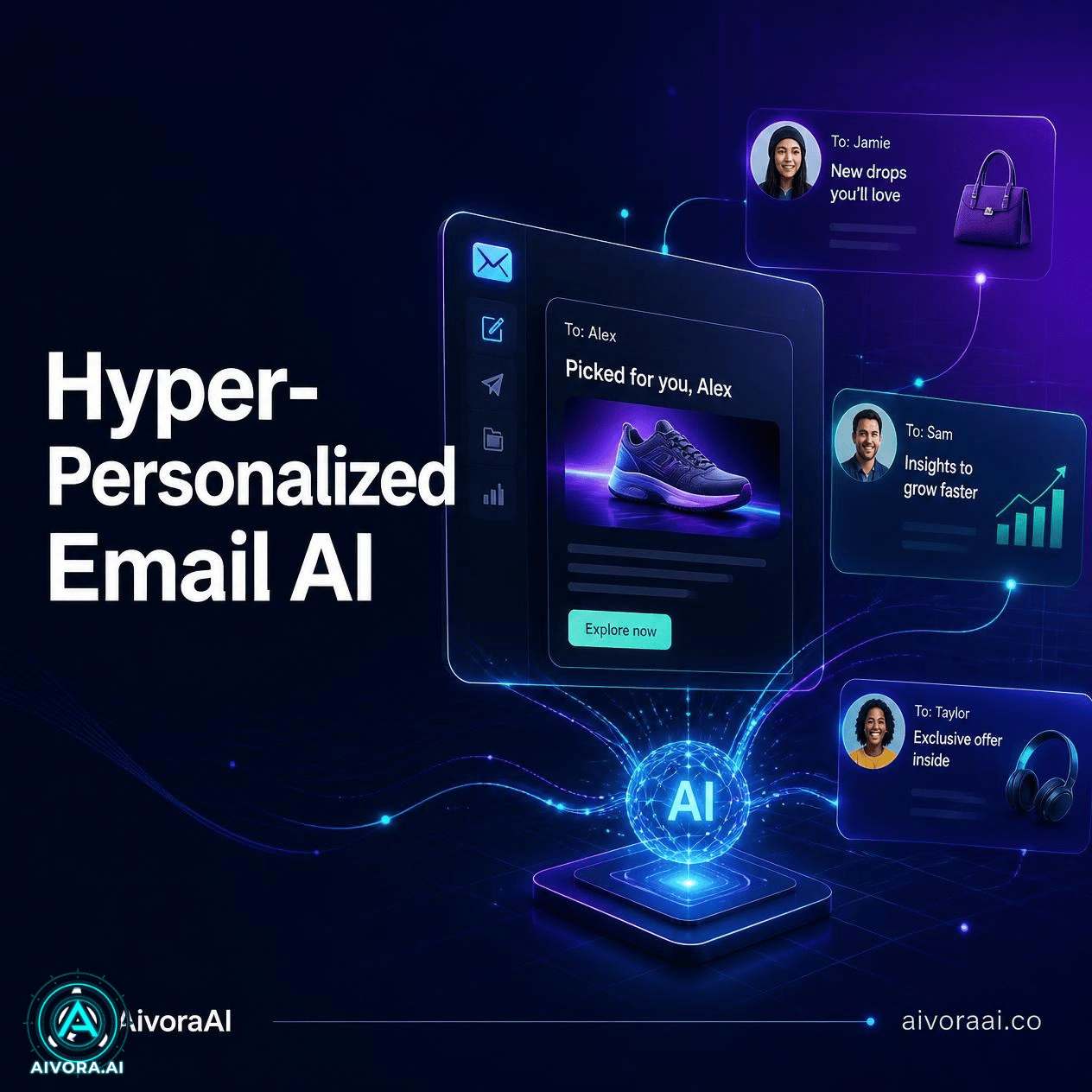 Hyper-personalized email AI dashboard showing unique content generation for different users